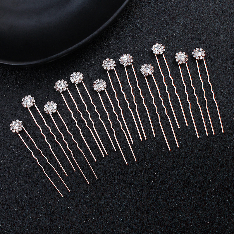 Florist Supplies - 12PK/Set Fashion Rhinestone Flower Cute Hairpin