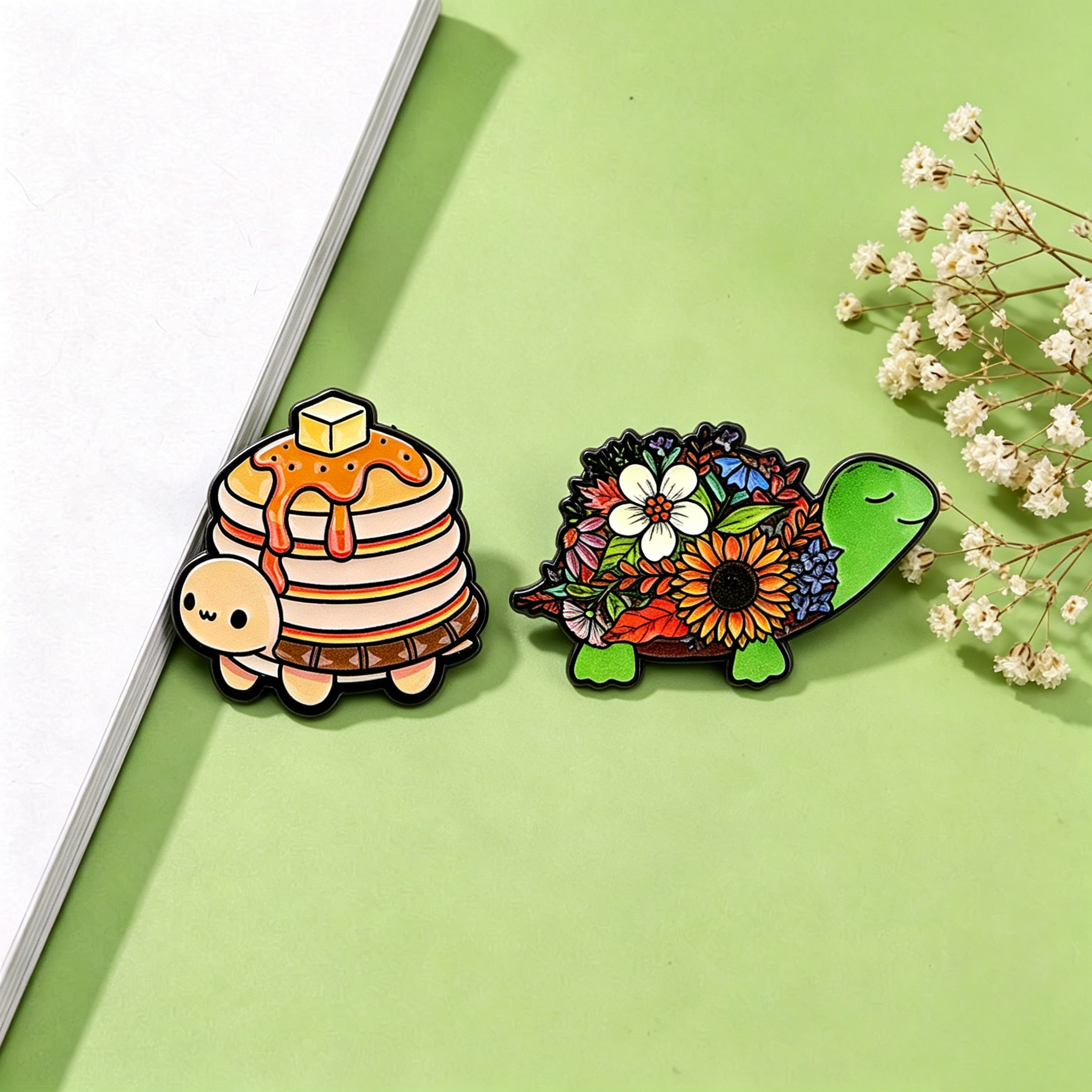 Florist Supplies - Pancake & Flower Turtle Enamel Pins